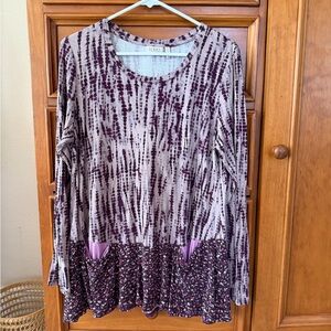 LOGO by Lori Goldstein Purple and Cream Tunic